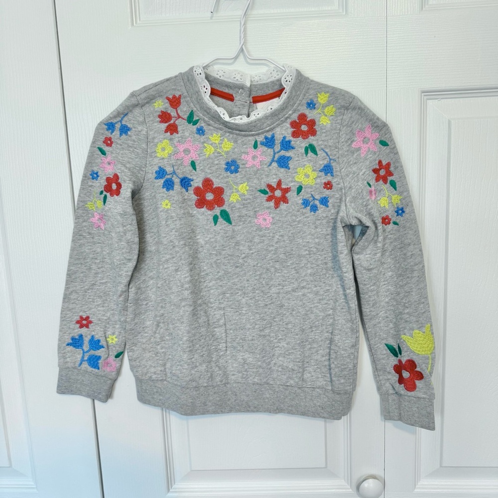 Boden Gray Sweatshirt with Colorful Floral Embroidery